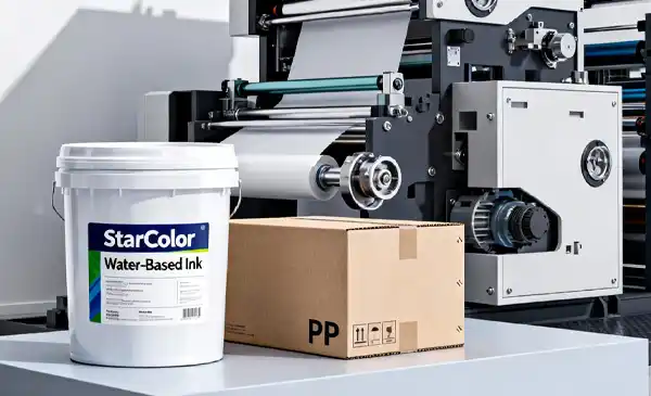 Flexographic water-based ink printing on PP corrugated cardboard boxes